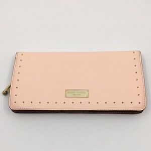 Henri Bendel Studded BiFold Blush Pink Cross Grain Leather Long Wallet